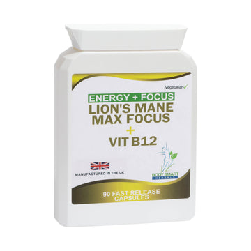 Lion's Mane Mushroom with Vitamin B12 Supplement, 90 Vegetarian Capsules, Energy and Focus Support